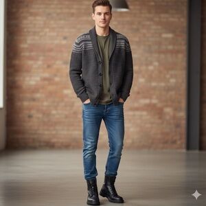 Arnold Palmer Fair Isle Knit Cotton Button Down Cardigan